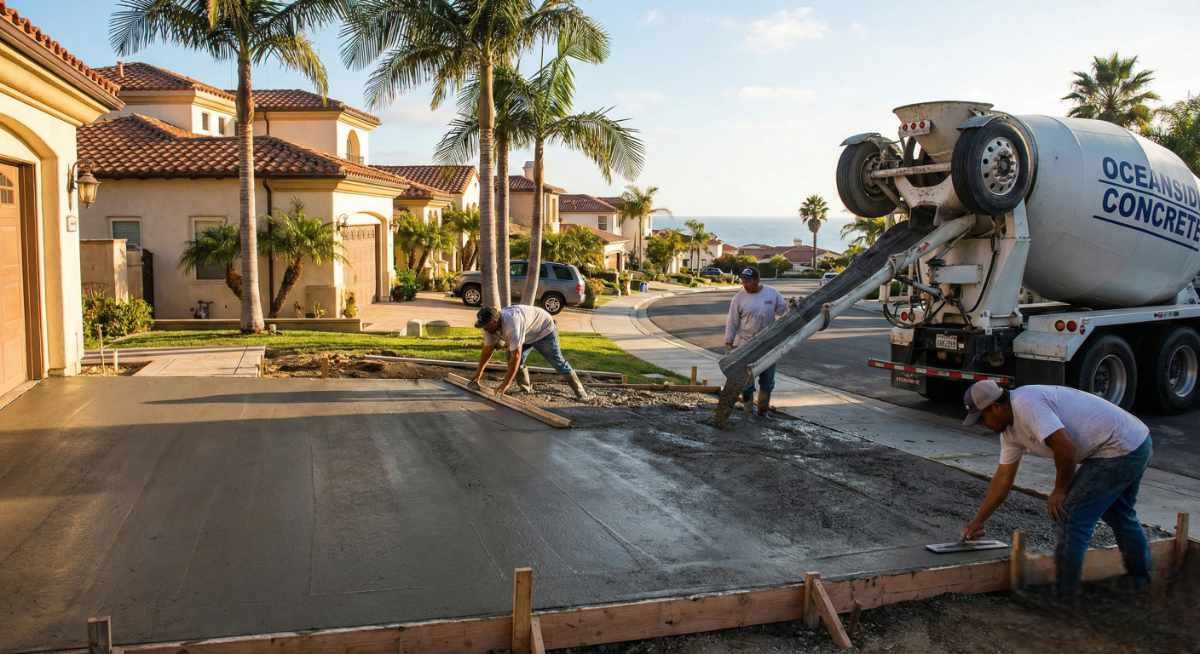 Concrete driveway installation by Oceanside Coastal Concrete